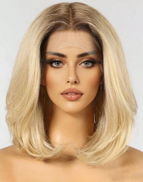 Nelly-13x6 Short Ombre Blonde Bob Wig With Dark Roots Glueless Human Hair Wigs