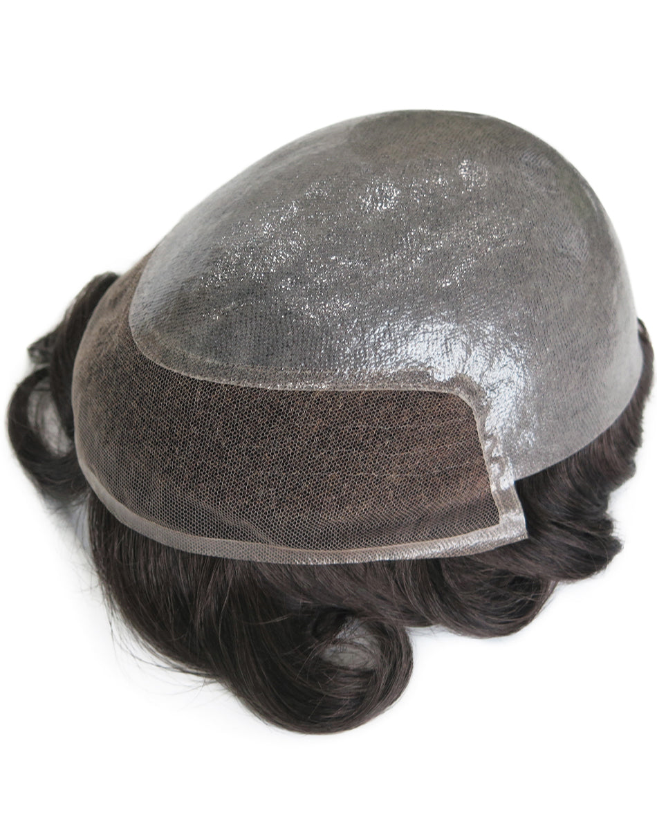 8"X10" Toupee for Men Skin 10-12mil with  1/2" French Lace in Front Indian Human Hair