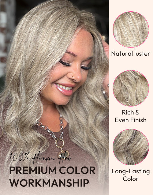 Kesha- Influencer Inspired Same Highlight Ash Blonde Wavy Bob True-Hold Glueless Wig For Women Human Hair