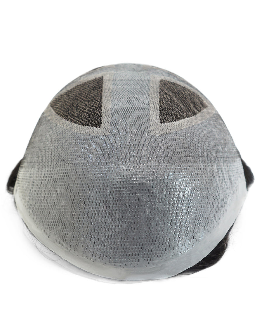 8"X10" Toupee for Men French Lace in Body V looped Thin Skin in Cross and Perimeter Indian Human Hair