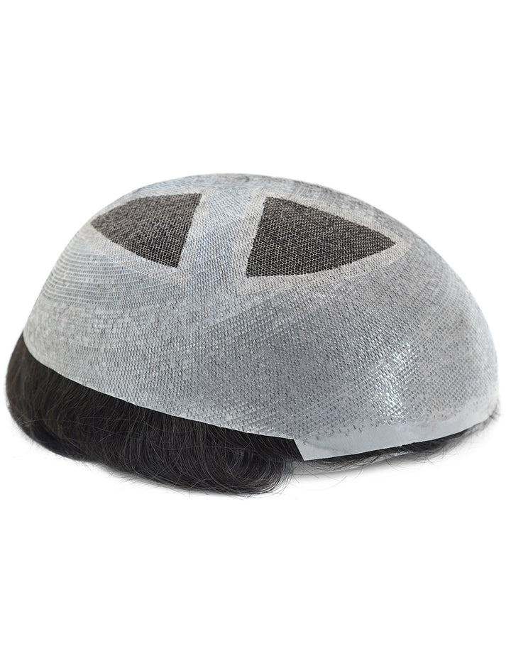 8"X10" Toupee for Men French Lace in Body V looped Thin Skin in Cross and Perimeter Indian Human Hair