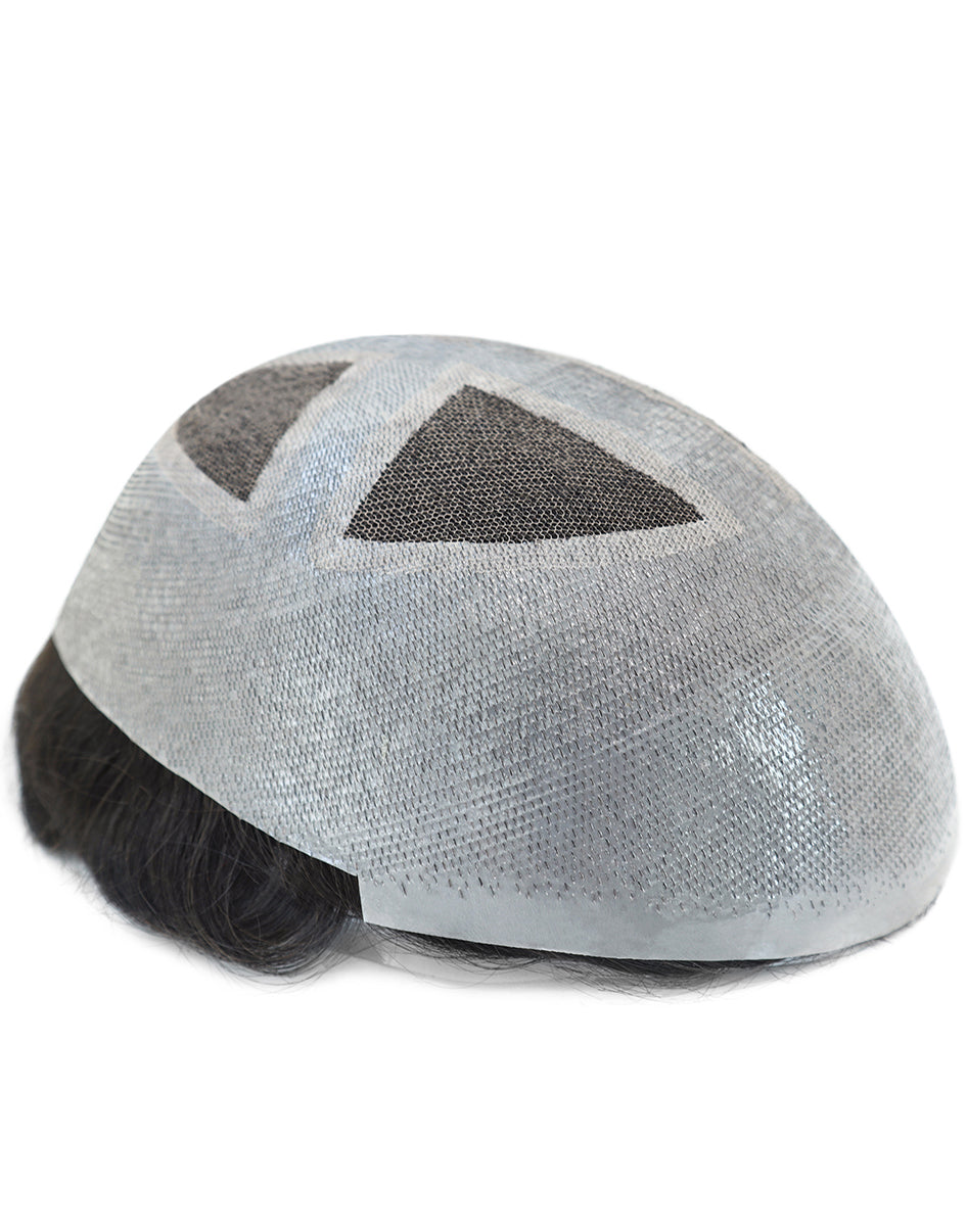 8"X10" Toupee for Men French Lace in Body V looped Thin Skin in Cross and Perimeter Indian Human Hair