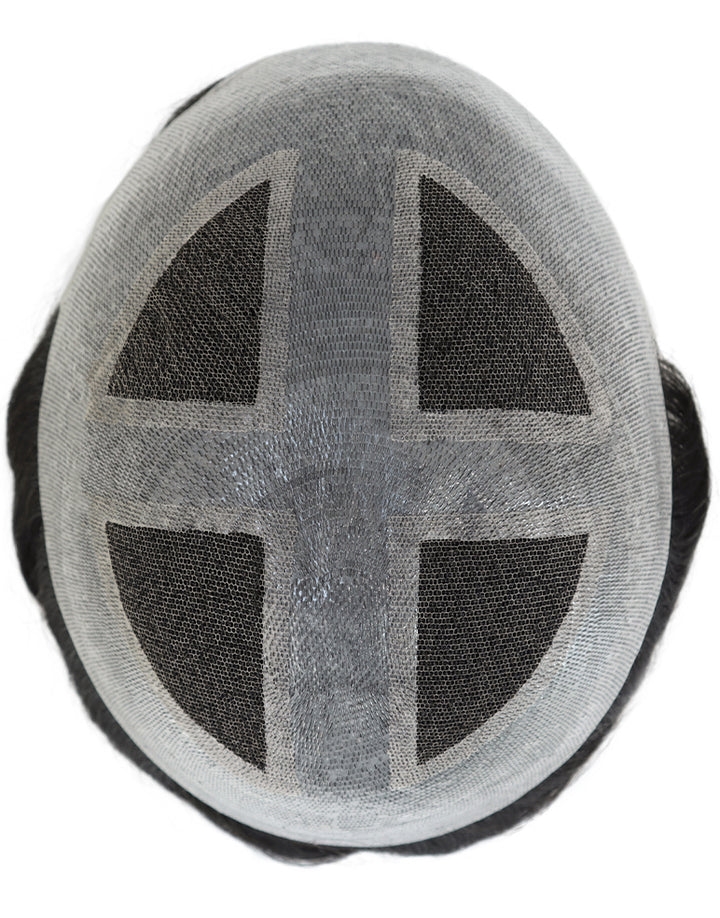 8"X10" Toupee for Men French Lace in Body V looped Thin Skin in Cross and Perimeter Indian Human Hair