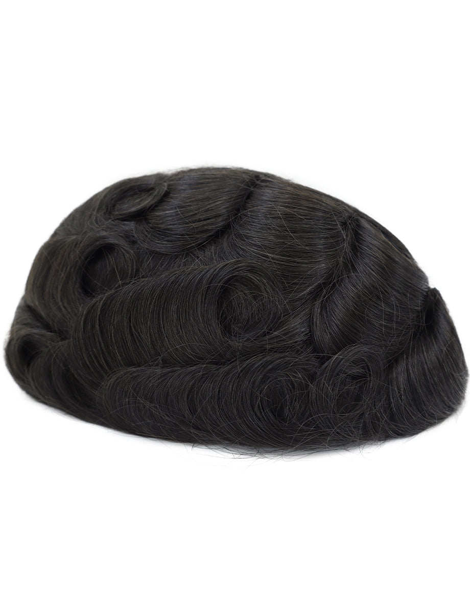 8"X10" Toupee for Men French Lace in Body V looped Thin Skin in Cross and Perimeter Indian Human Hair