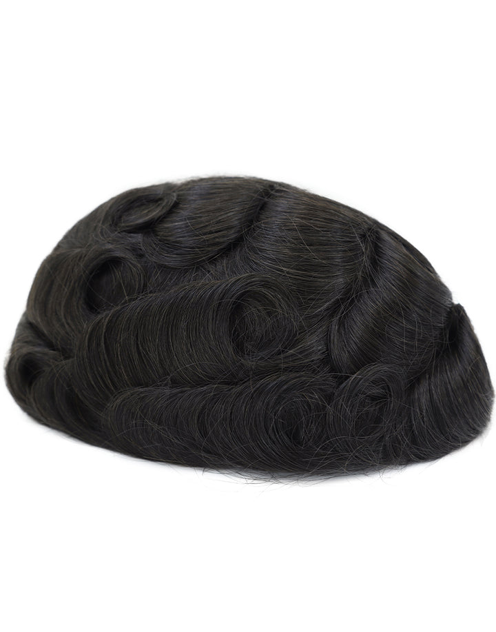 8"X10" Toupee for Men French Lace in Body V looped Thin Skin in Cross and Perimeter Indian Human Hair