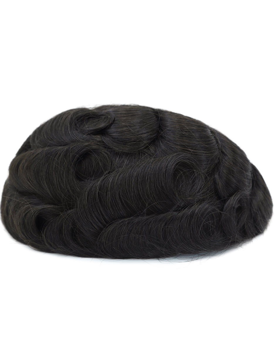 8"X10" Toupee for Men French Lace in Body V looped Thin Skin in Cross and Perimeter Indian Human Hair