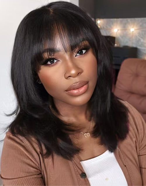 Polly- Short Straight Bob Wolf Cut Messy Hair With Bangs 13x4 Lace Front Wig