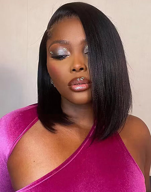 Regina- Glueless Kinky Straight 13x4 Lace Front Bob Wig Yaki Straight Human Hair Wig