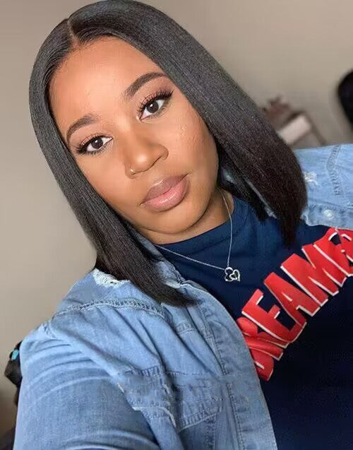 Regina- Glueless Kinky Straight 13x4 Lace Front Bob Wig Yaki Straight Human Hair Wig