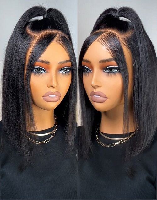 Regina- Glueless Kinky Straight 13x4 Lace Front Bob Wig Yaki Straight Human Hair Wig