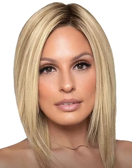 9 Inches Human Hair Wig Blonde Straight Remy Hair Lace Front Female Wig