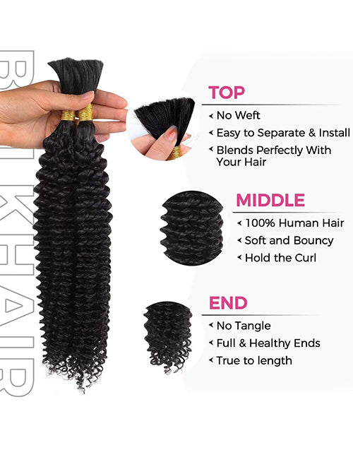 Boho Human Braiding Hair Curly Bulk Human Hair 12A No Weft  For Braiding Hair Extensions for Box Micro Braids