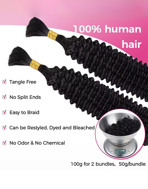Boho Human Braiding Hair Curly Bulk Human Hair 12A No Weft  For Braiding Hair Extensions for Box Micro Braids