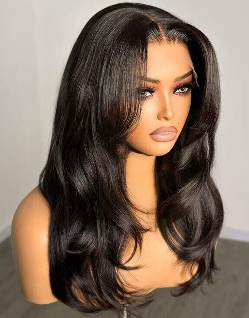 Martina- Layered Cut Glueless Wig With Curtain Bangs Loose Wavy Pre Cut 13x5 Lace Frontal Wig Human Hair