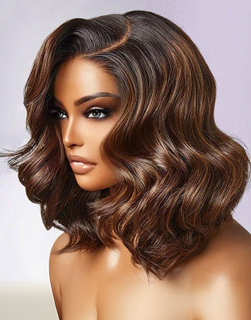 Ombre Brown Short Bob Loose Wave 13x5 Lace Frontal Glueless Human Hair Wig Pre Cut Lace