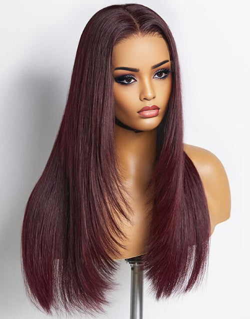 【EXTRA 25% OFF】14" 99J Straight Layer Cut Glueless 13x5 Pre Cut Lace Wigs