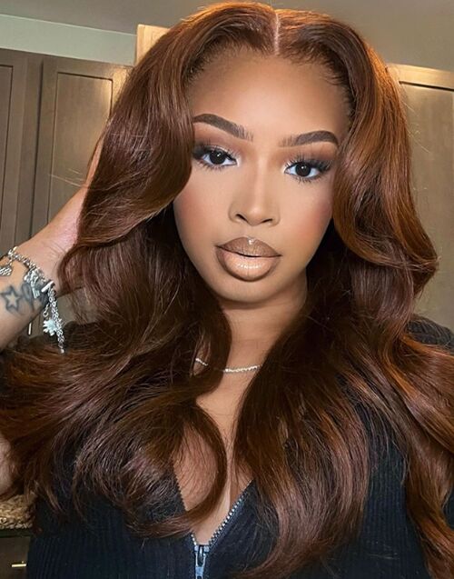 Susie- Chestnut Brown Loose Wave 13X5 Pre Everything Human Hair Wigs With Curtain Bangs Glueless Lace Front Colored Wig