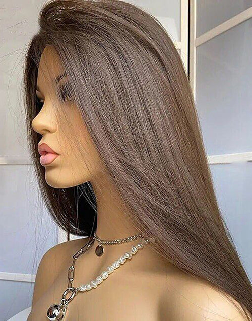 22" Auburn Brown Straight 5x5 Lace Human Hair Wig Flash Deal