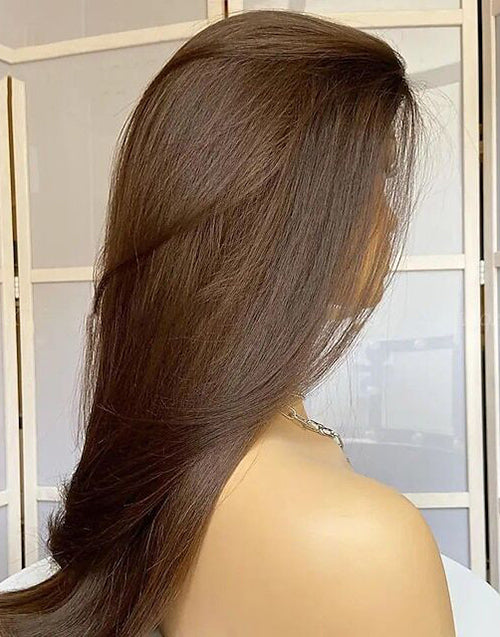 Kelsie-Silky Straight Auburn Brown 13X4 Lace Front Human Hair Wig