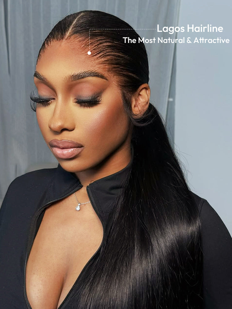 Widows Peak Lagos Hairline M Shaped Hairline Straight 13x5 Pre Cut Real HD Lace Front Wig