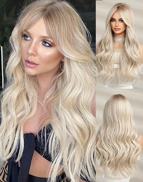 Queen-Ombre Blonde Wave Lace Front Human Hair Wig 180% Density Long Wavy Wig for Women