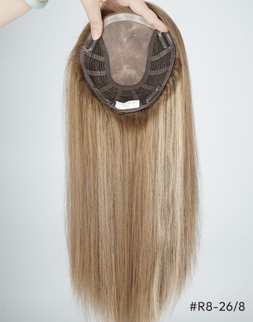 #R8-26/8 6"x7" Hair Topper Clip In Extensions For Thinning Hair Natural Look Full Coverage Fine Mono Wefted Human Hair