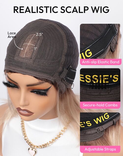Sleek-Minimalist Lace Wig 100% Human Hair Short Pixie Cut Layered Ombre Ash Blonde Bob Wig