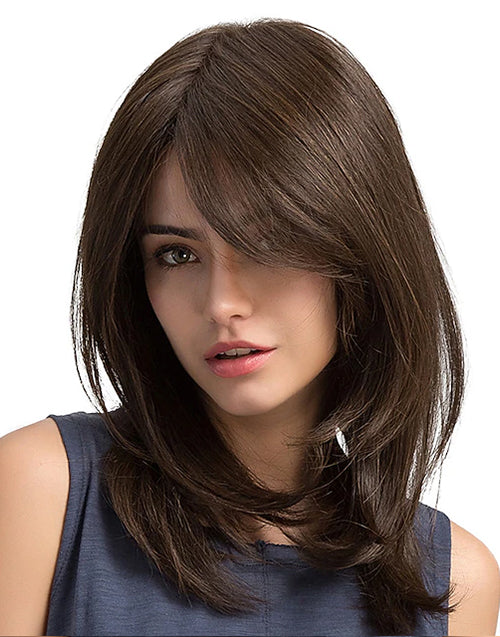 Annie- True-hold Cap Medium Length Dark Brown Color Layered Cut 13x4 Glueless Lace Front Wigs