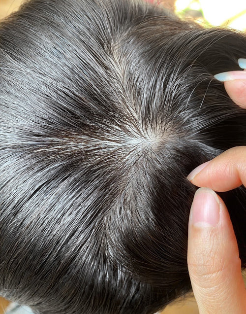 5.5"X6" Clip In Human Hair Topper With Silk Top All Over Diamond Net Cover 14-16 Inch