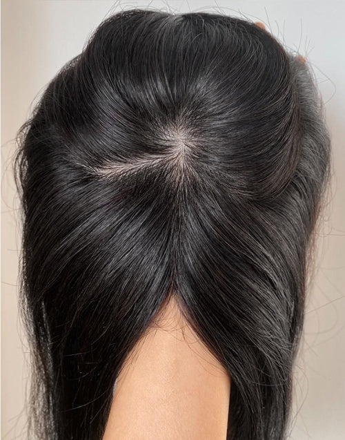 5.5"X6" Clip In Human Hair Topper With Silk Top All Over Diamond Net Cover 14-16 Inch