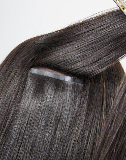 Seamless Clip in Human Hair Hair Extensions Ultra-thin PU Weft Straight Natural Black 7Pcs