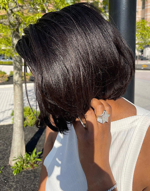 9X6 Pre Cut Crystal Lace Yaki Straight Bob Human Hair Wigs 13X4 Lace Frontal Wigs