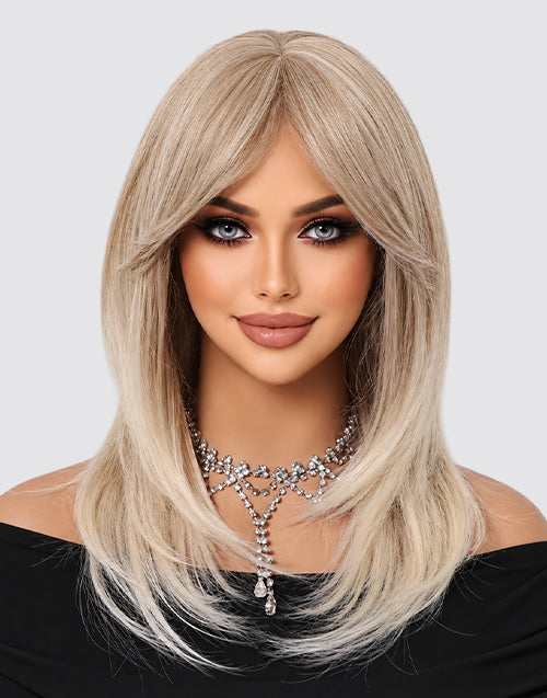 Selina-13x6 Glueless Layered Cut Ombre Ash Blonde Balayage Light Density Highlighted Human Hair Wigs for Women