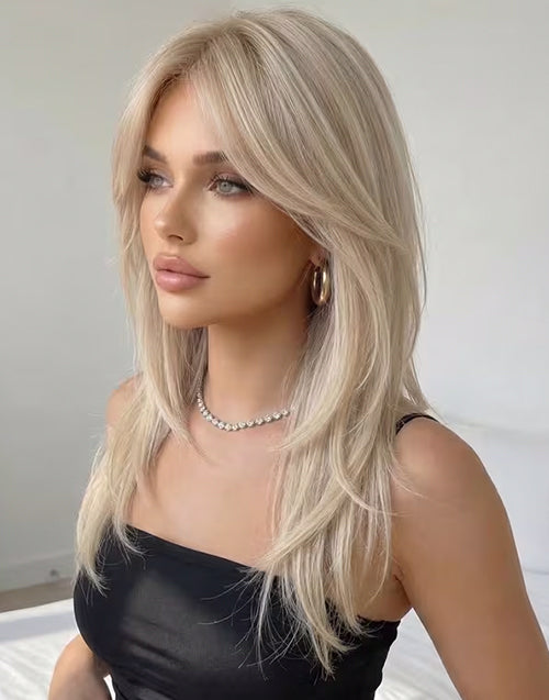 Selina-13x6 Glueless Layered Cut Ombre Ash Blonde Balayage Light Density Highlighted Human Hair Wigs for Women