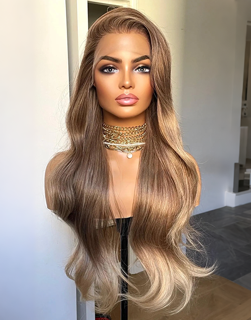 Sisley-Updo Style 13x6 Ombre Icy Blonde Wigs 360 Full Lace Pre plucked Human Hair Wigs