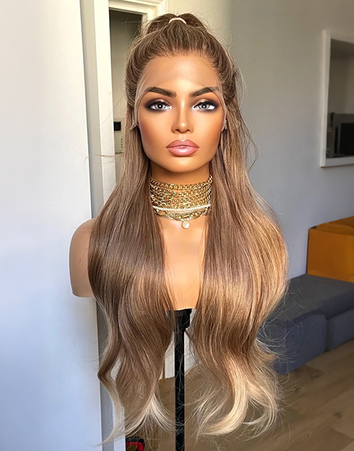 Sisley-Updo Style 13x6 Ombre Icy Blonde Wigs 360 Full Lace Pre plucked Human Hair Wigs
