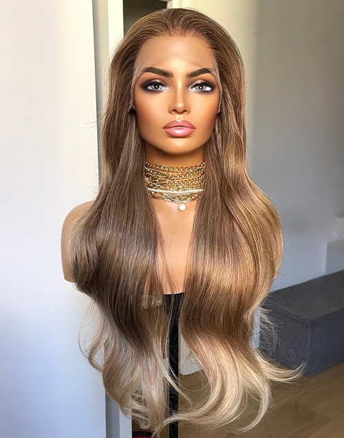 Sisley-Updo Style 13x6 Ombre Icy Blonde Wigs 360 Full Lace Pre plucked Human Hair Wigs