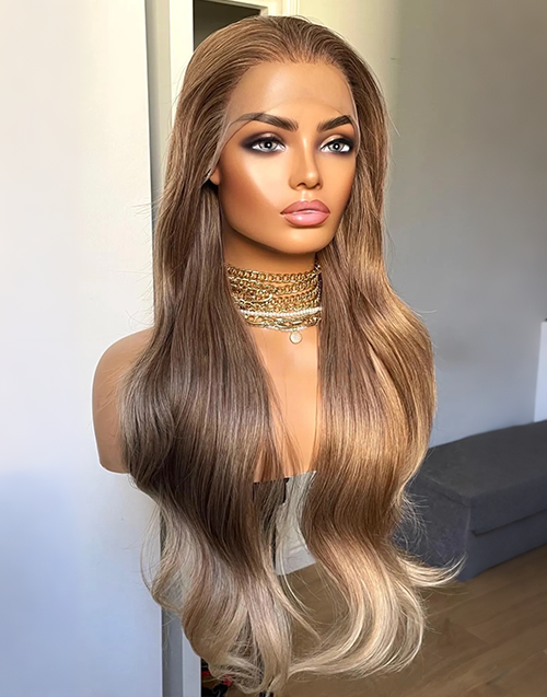 Sisley-Updo Style 13x6 Ombre Icy Blonde Wigs 360 Full Lace Pre plucked Human Hair Wigs