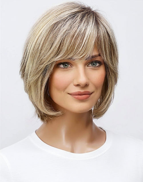 Sleek-Minimalist Lace Wig 100% Human Hair Short Pixie Cut Layered Ombre Ash Blonde Bob Wig
