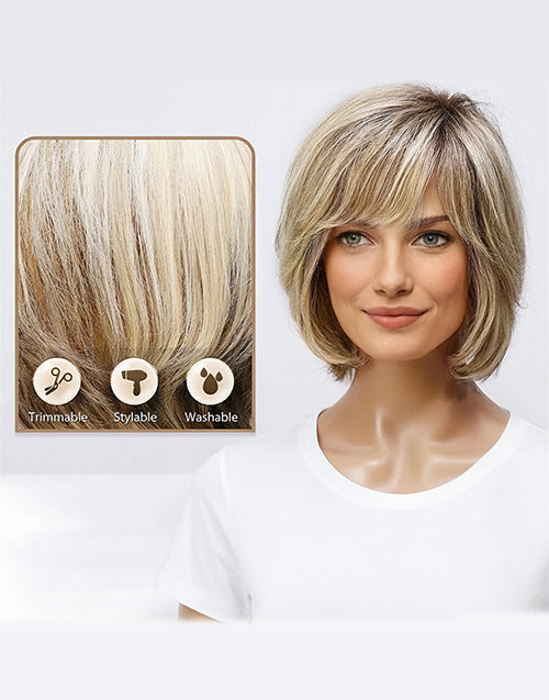Sleek-Minimalist Lace Wig 100% Human Hair Short Pixie Cut Layered Ombre Ash Blonde Bob Wig