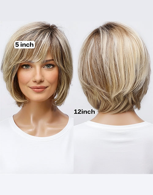 Sleek-Minimalist Lace Wig 100% Human Hair Short Pixie Cut Layered Ombre Ash Blonde Bob Wig