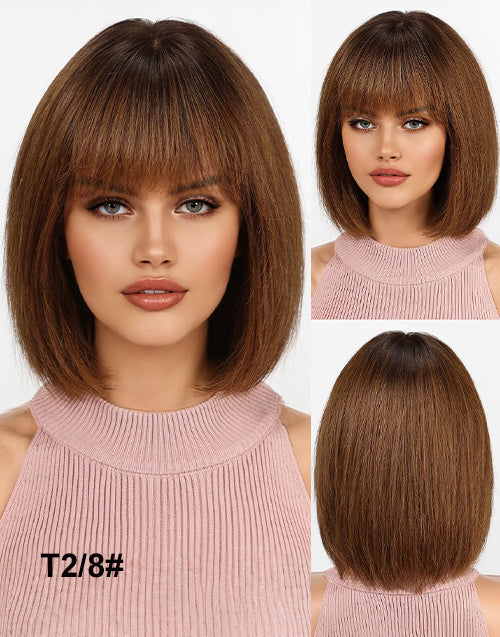 [Ready To Ship Only For US] Amara -Ombre Ash Blonde Brown Bob Wig With Bangs 5x5 Lace