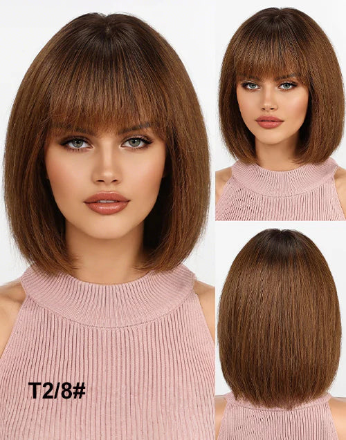 Ayla-Layered Ombre Ash Blonde Bob Wig With Bangs 5.5x5.5 Lace Closure Wig