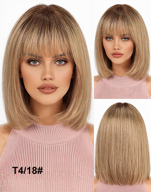 [Ready To Ship Only For US] Amara -Ombre Ash Blonde Brown Bob Wig With Bangs 5x5 Lace
