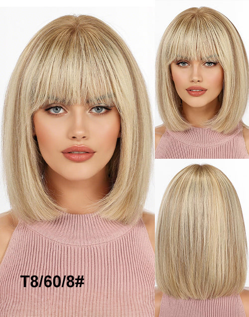 [Ready To Ship Only For US] Amara -Ombre Ash Blonde Brown Bob Wig With Bangs 5x5 Lace