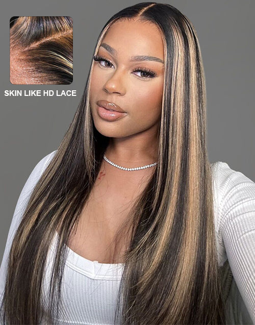 Della- With Drawstring Highlight Honey Straight Layer Cut Wig Pre Cut Lace Glueless Wig