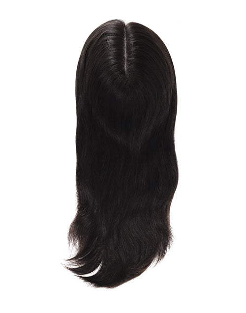 16 Inch Natural Black Mono Base Human Hair Topper Silky Straight Top Pieces