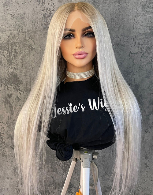 26" Ombre Platinum Blonde Straight 4x4 Lace Wigs Flash Deal