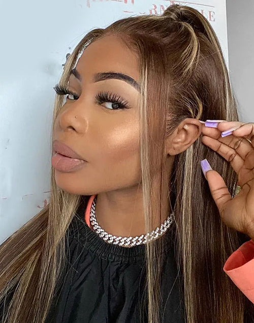 Eve- Balayage Honey Brown Straight Pre Plucked 360 Lace Wig Human Hair