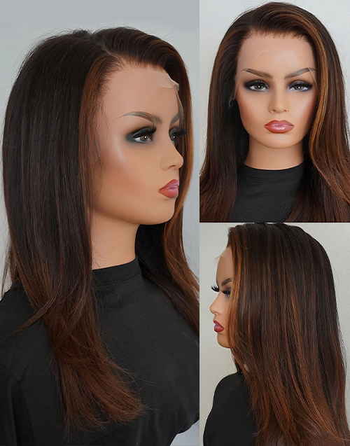 Upstage-True-Hold Cap 13x4 5.5x5.5  Glueless Ombre Brown Highlights Human Hair Lace Wigs